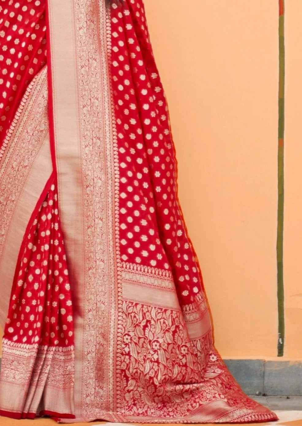 Red khaddi georgette banarasi saree online design with zari work.