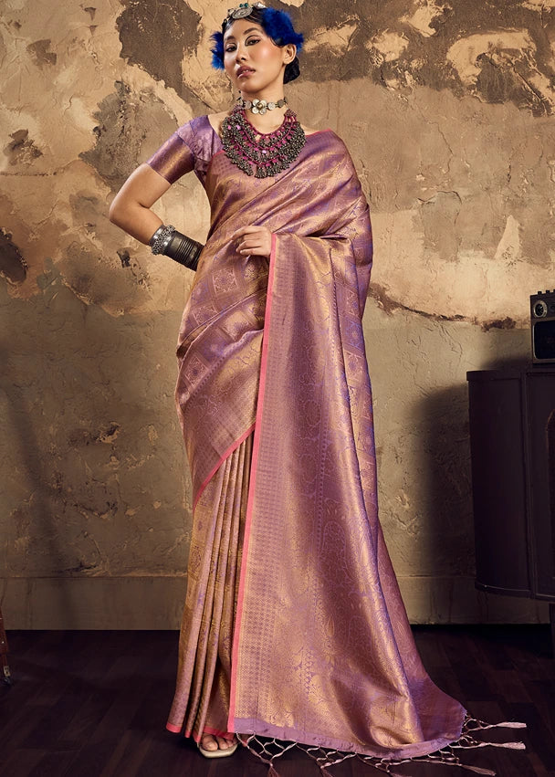 Lilac Purple Banarasi Silk Saree