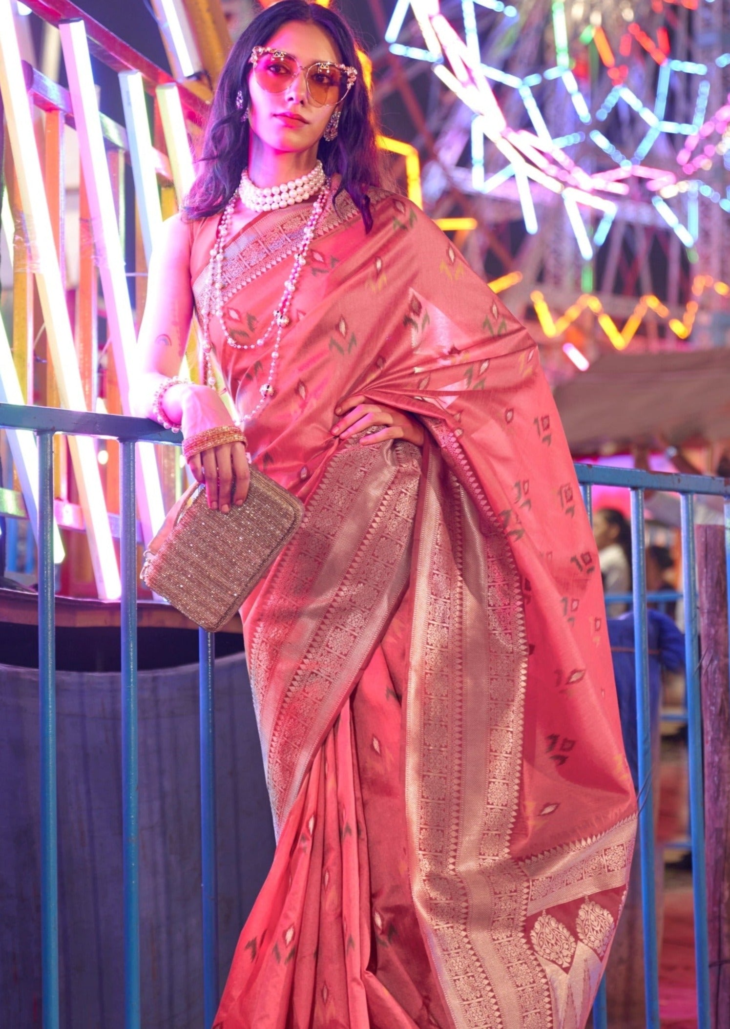 Luxury banarasi handloom patola silk peach saree online.