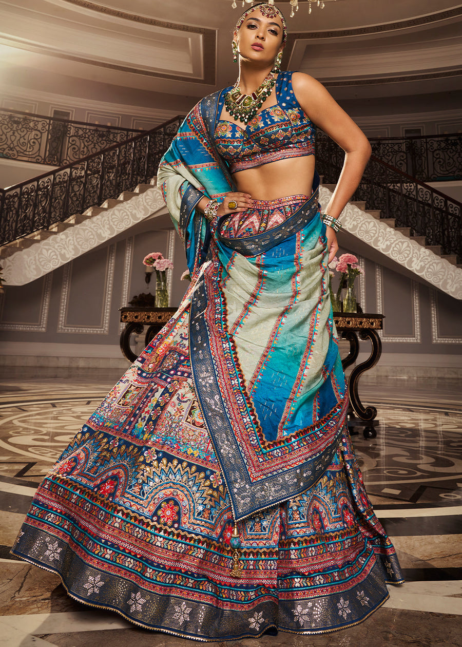 Luxury bridal silk blue lehenga choli in usa online for Indian wedding at best price.