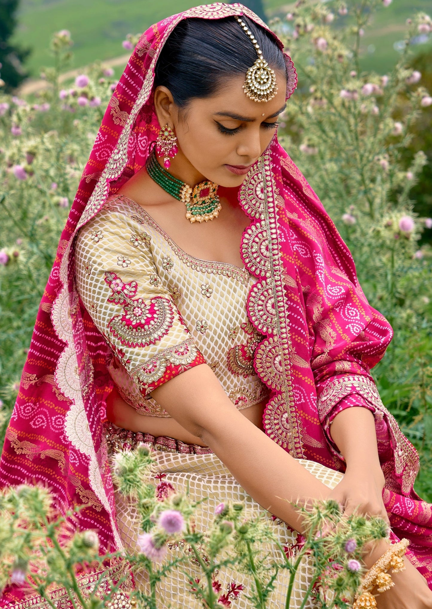 Luxury golden white banarasi silk bridal lehenga choli online with dupatta usa uk.