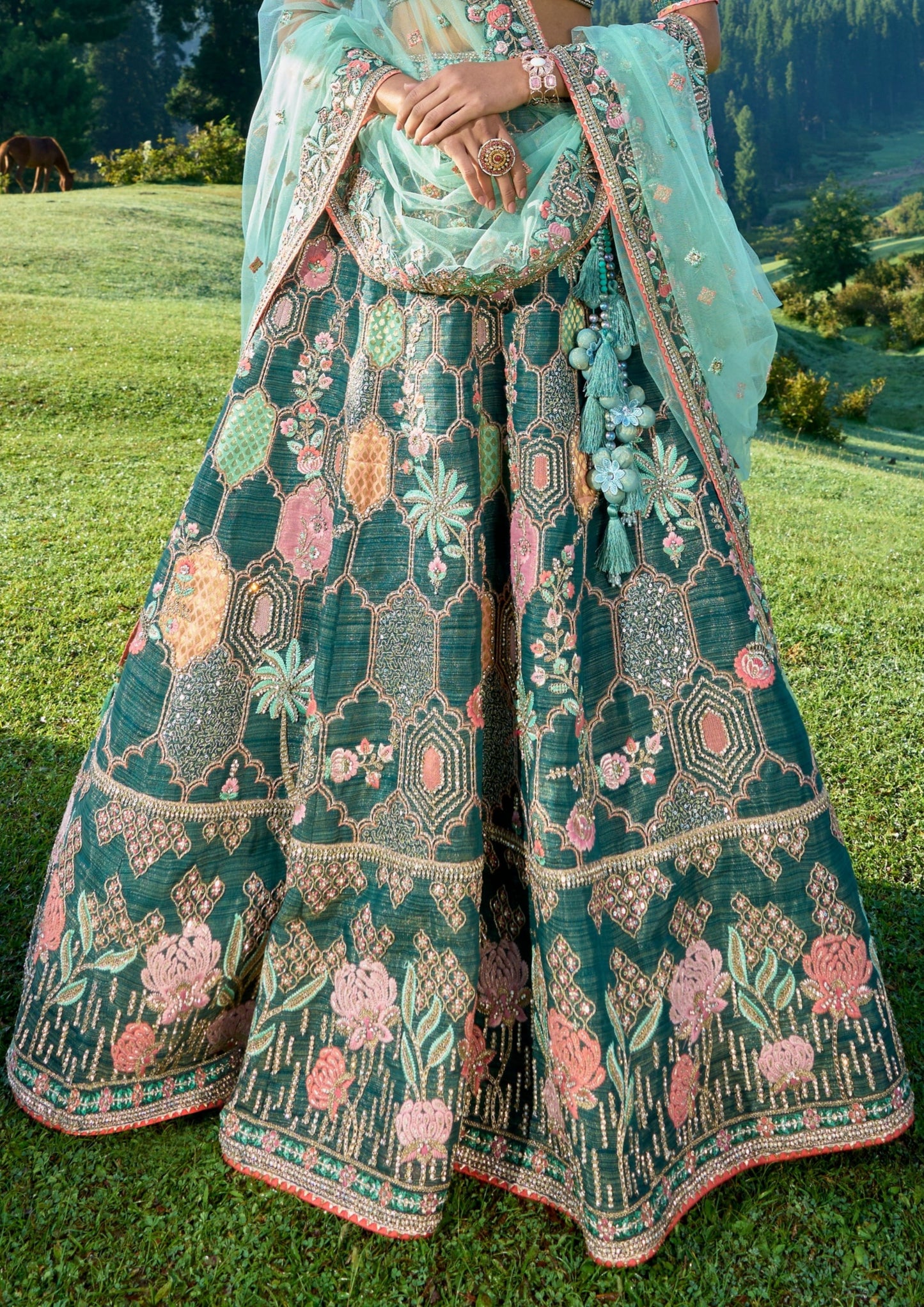 Luxury green silk bridal lehenga choli online for wedding usa uae dubai uk price.