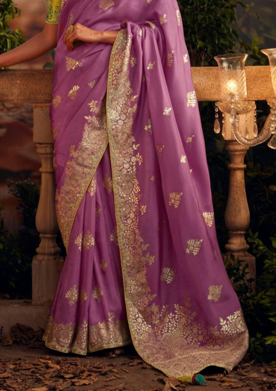 Handwork Embroidered Banarasi Silk Purple Bridal Saree