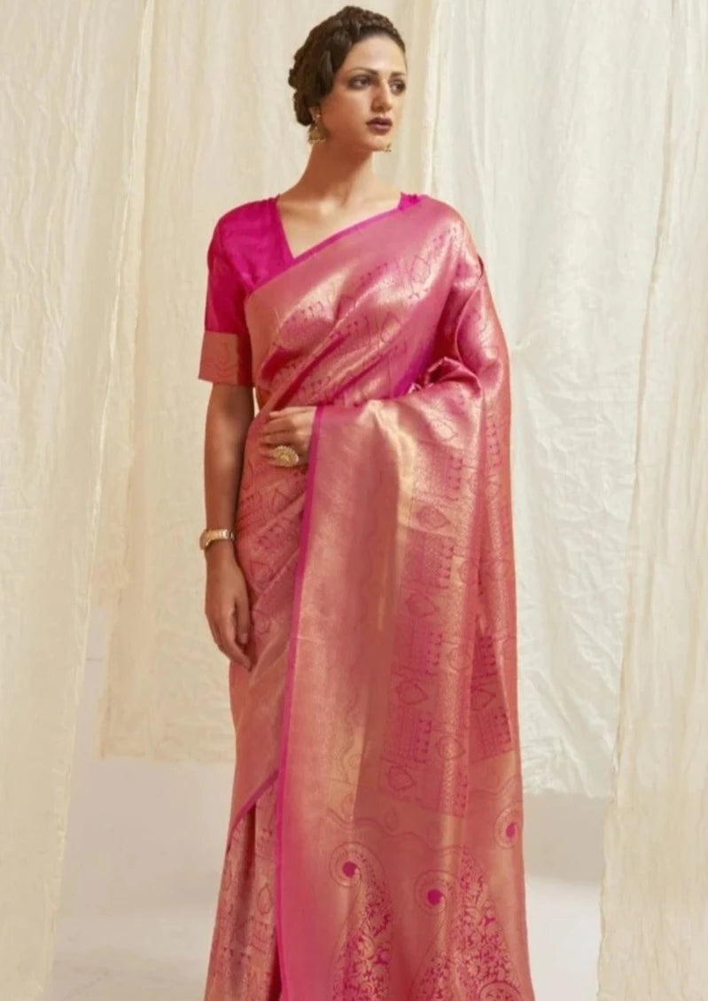 Luxury pink kanjivaram silk saree online shopping.