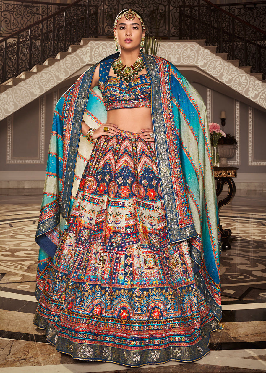 Luxury pure silk blue lehenga choli in usa online shopping for Indian bride and bridesmaids at fast delivery.