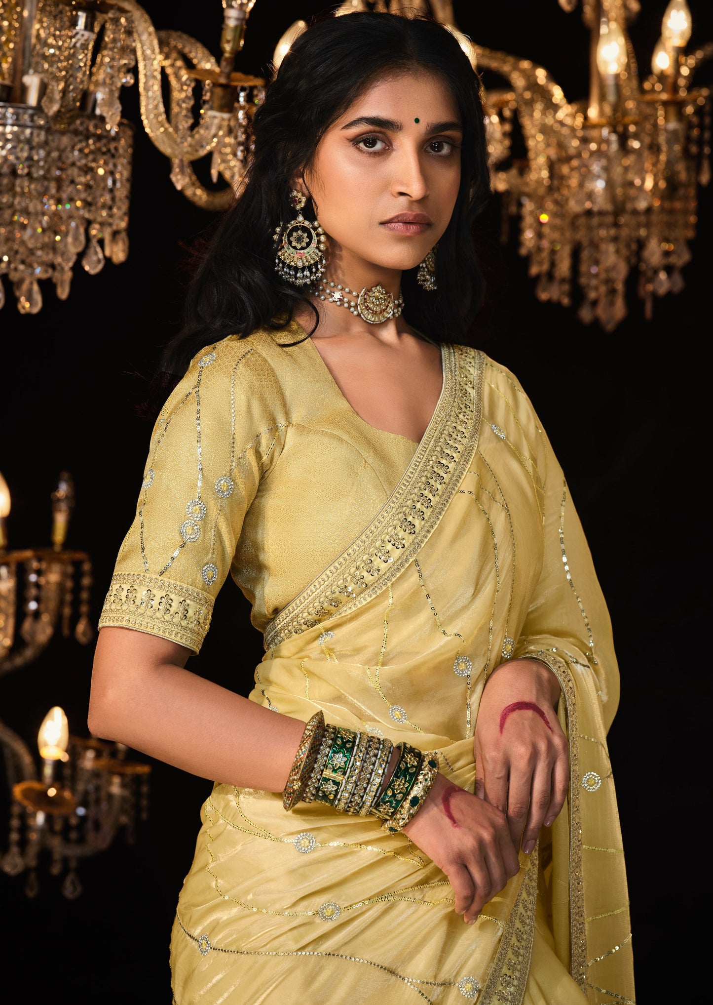 Luxury yellow organza saree brands for women online shopping price in india.