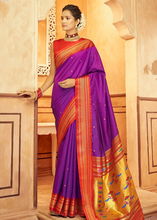 Magenta pink paithani silk saree online shopping for wedding.