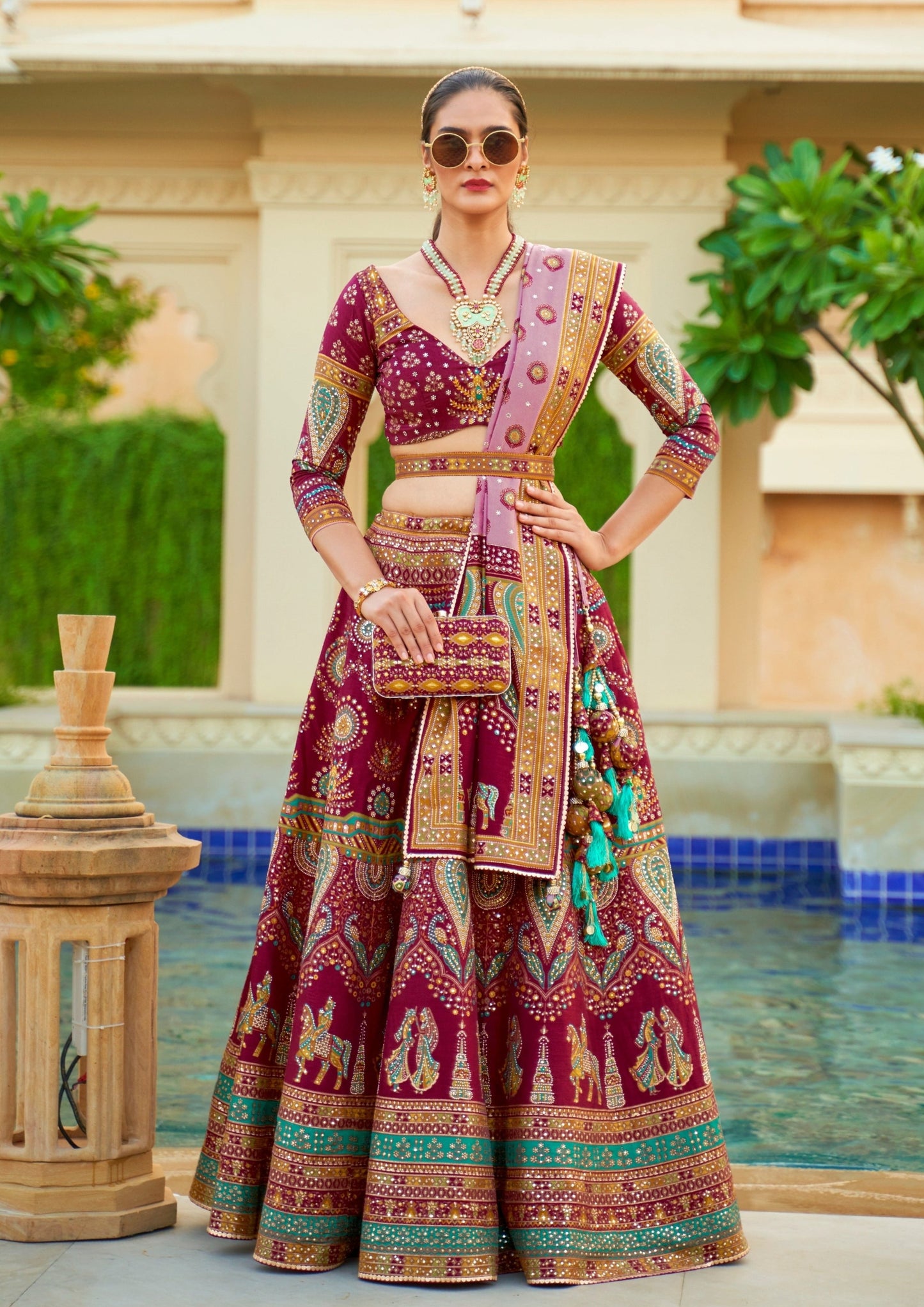 Bride in Maroon Red Designer Silk Bridal Lehenga Choli