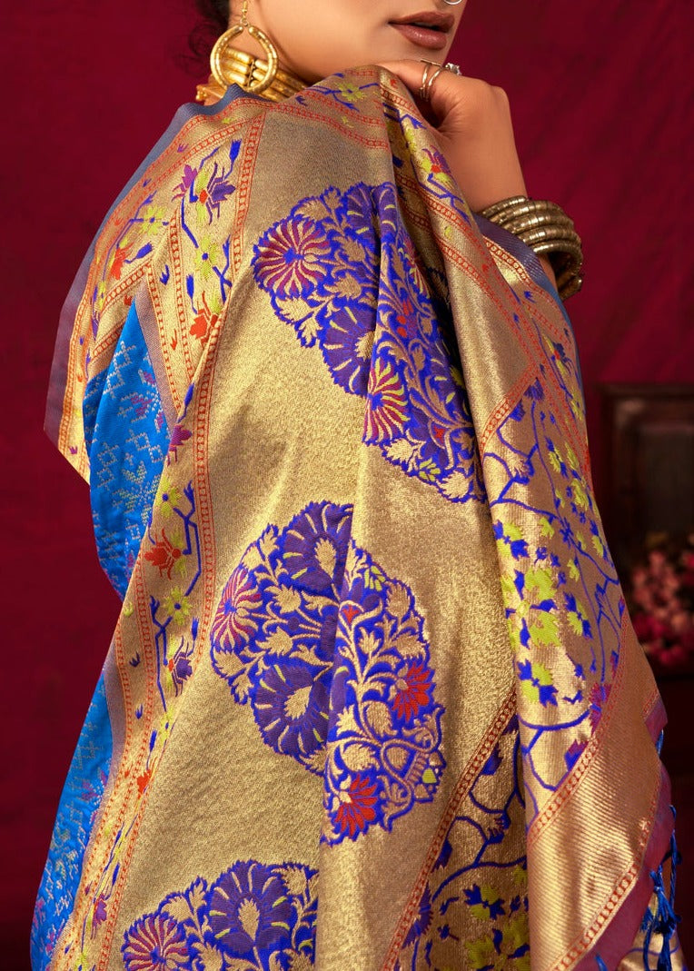 Pure Paithani Patola Fusion Banarasi Silk Royal Blue Handloom Saree