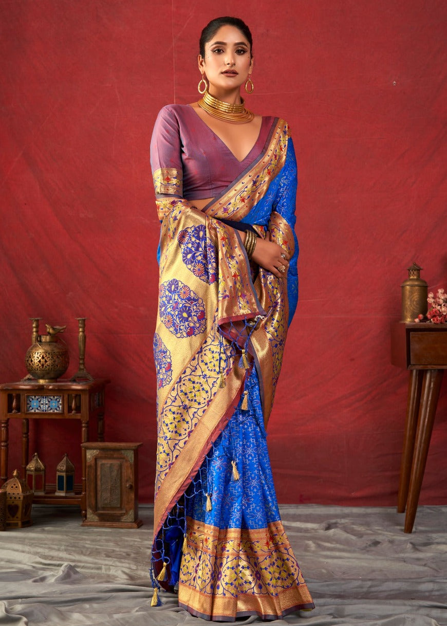 Pure Paithani Patola Fusion Banarasi Silk Royal Blue Handloom Saree