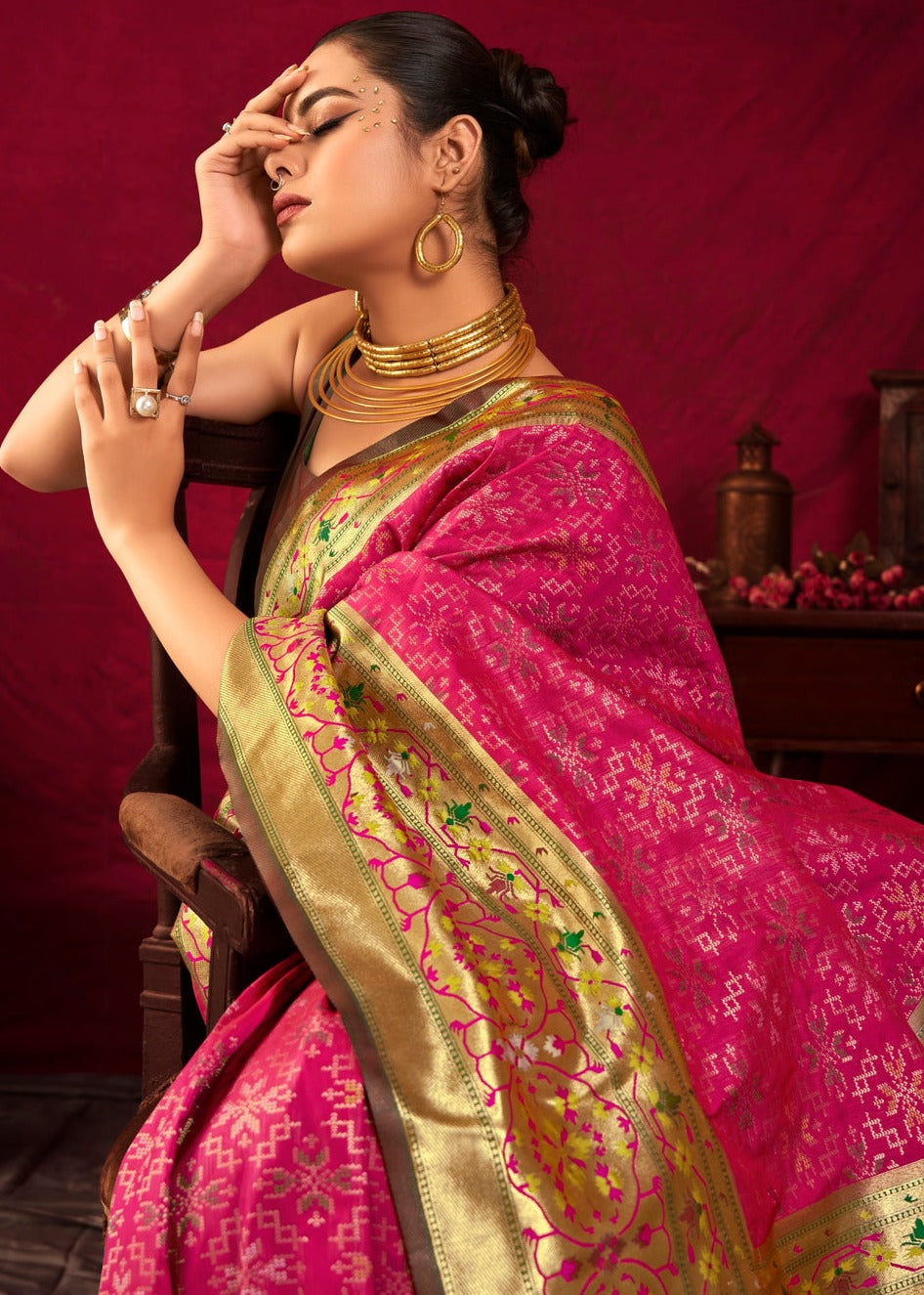 Paithani patola fusion handloom silk bridal saree in india usa online for wedding look.