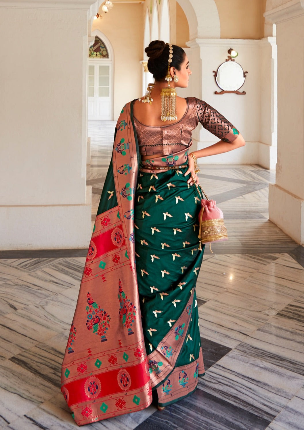 Paithani Silk Dark Green Bridal Handloom Saree