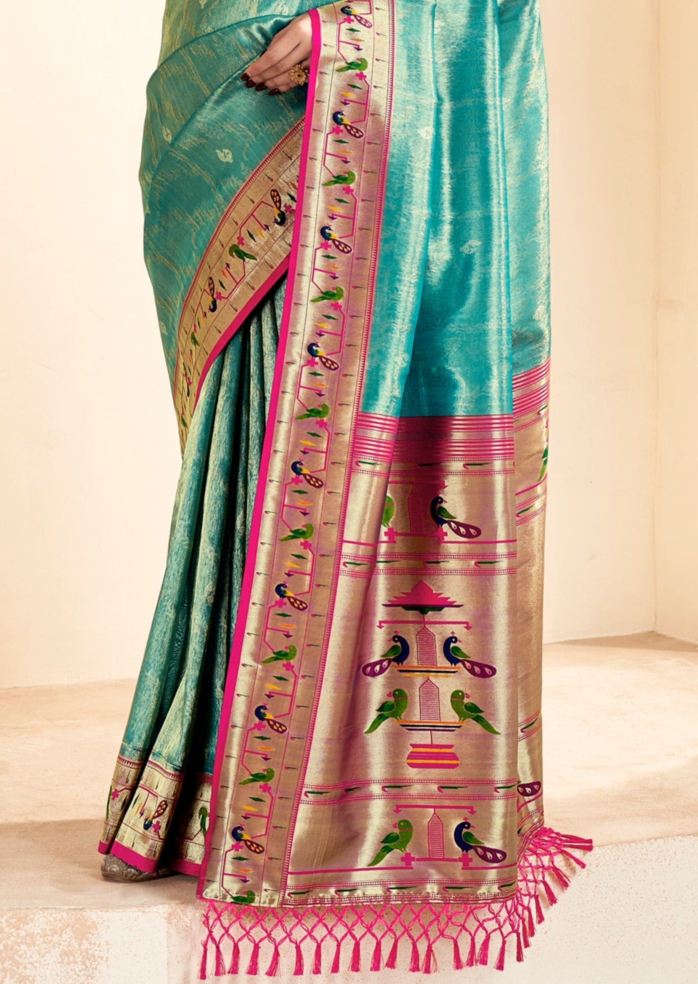 Paithani silk turquoise blue saree usa online shopping with price.