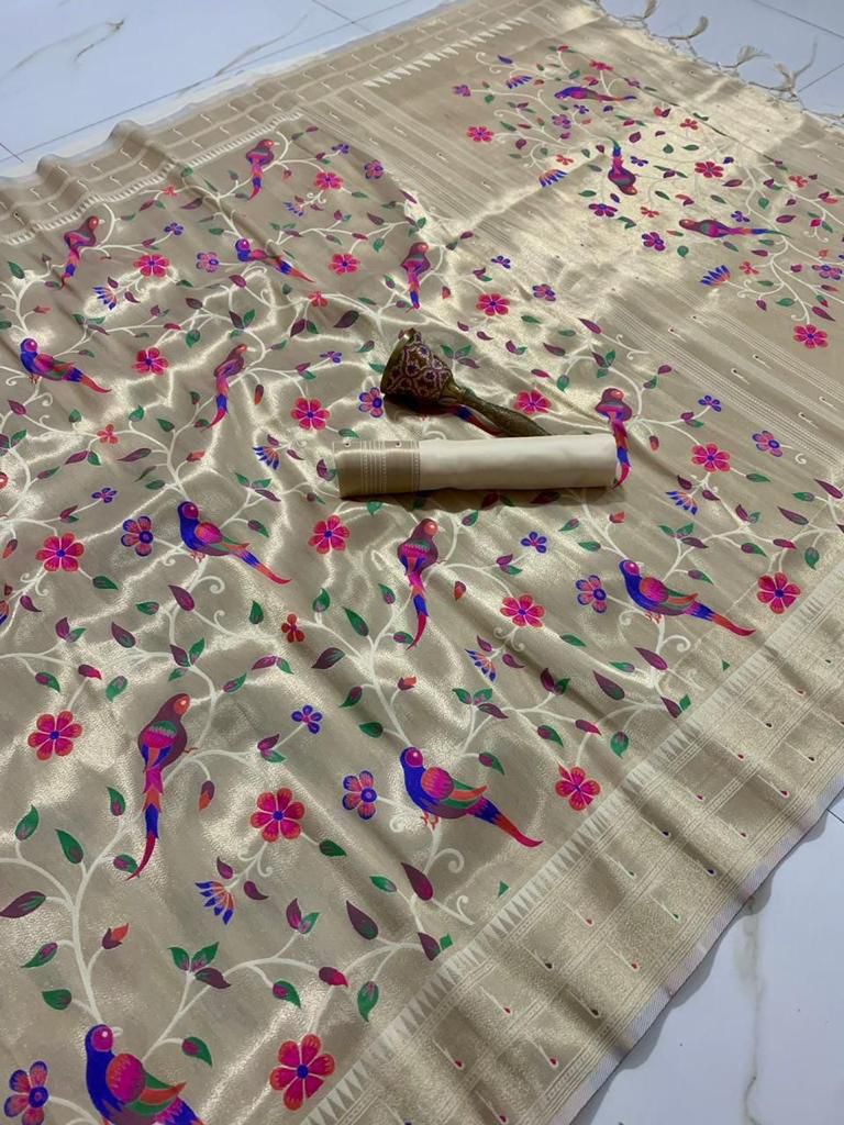 Paithani silk off white handloom sarees usa online shopping with price.