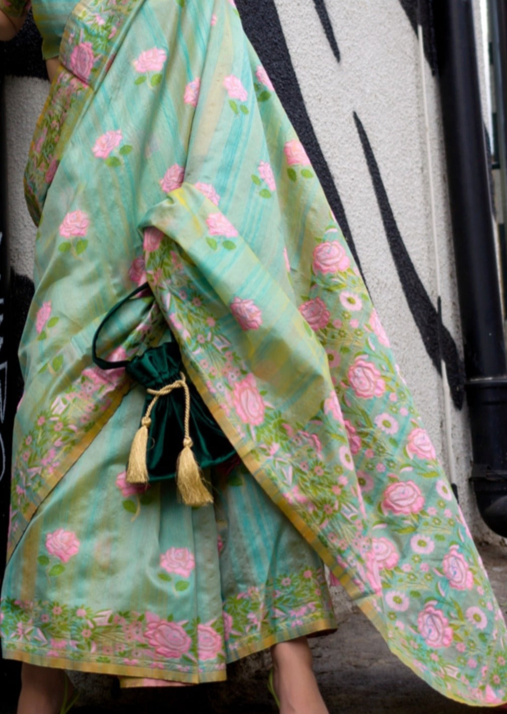 Parsi gara embroidery green saree online shopping designs.