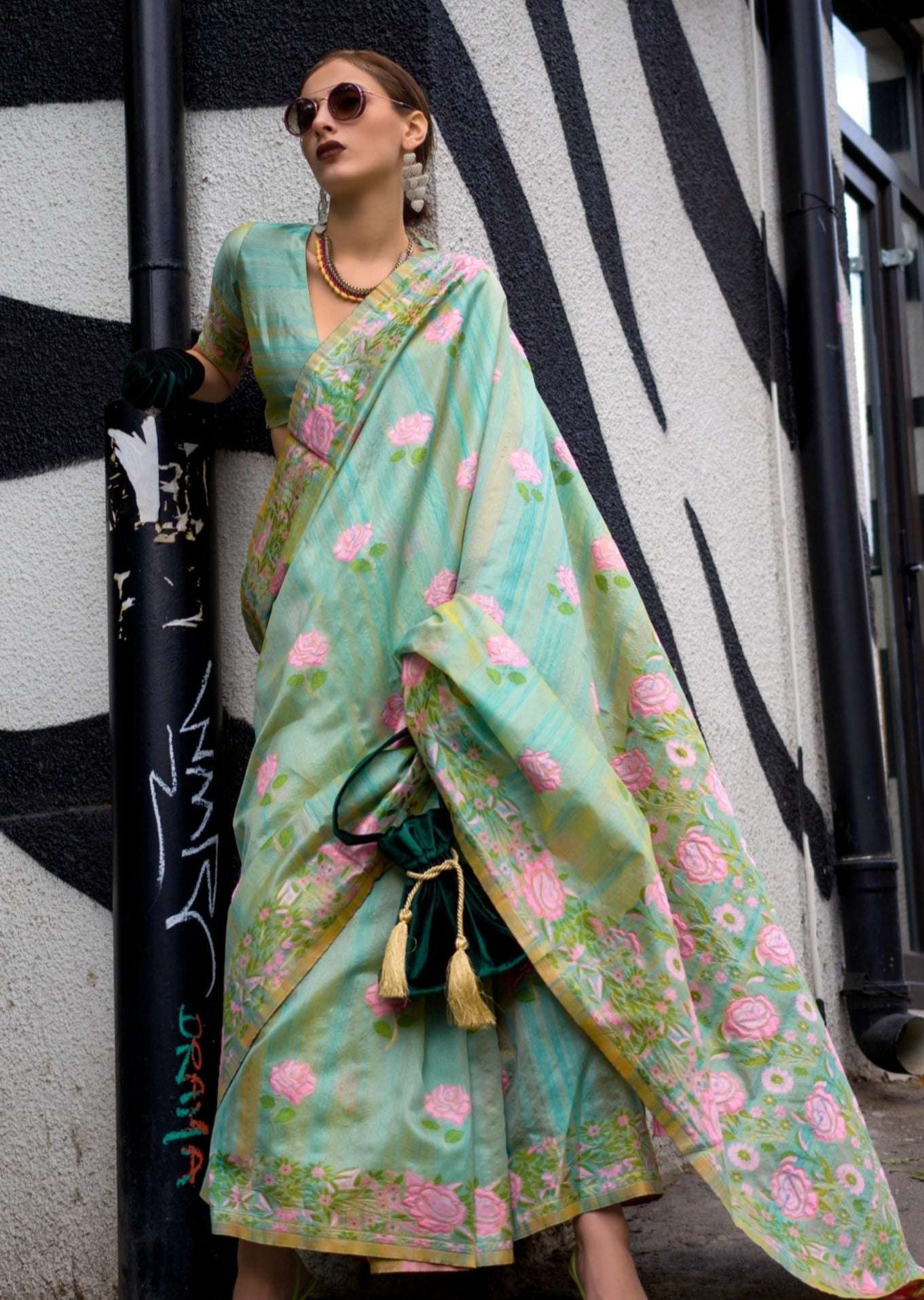 Parsi gara embroidery green silk saree online shopping.