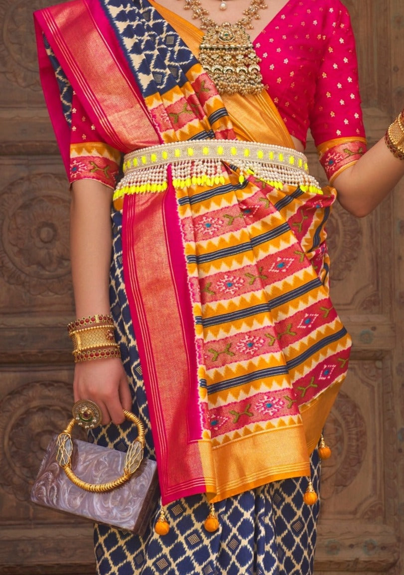 blue & pink patola saree design