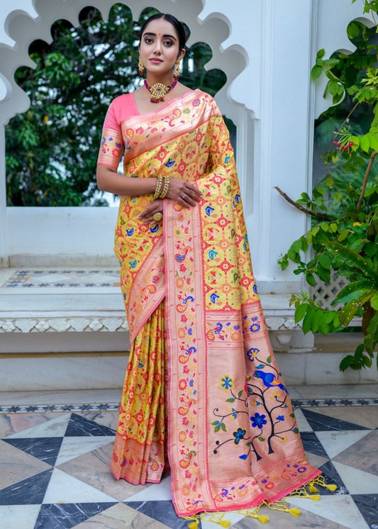 Patola paithani fusion handloom silk saree in new york city online shopping for indian bride.