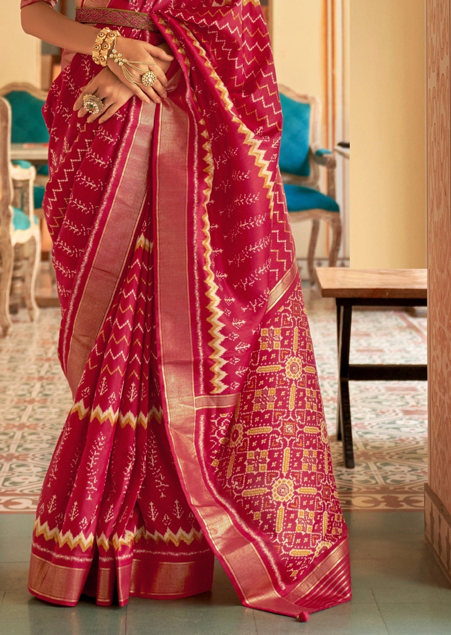 Patola silk red color double ikkat saree online shopping in latest designs.