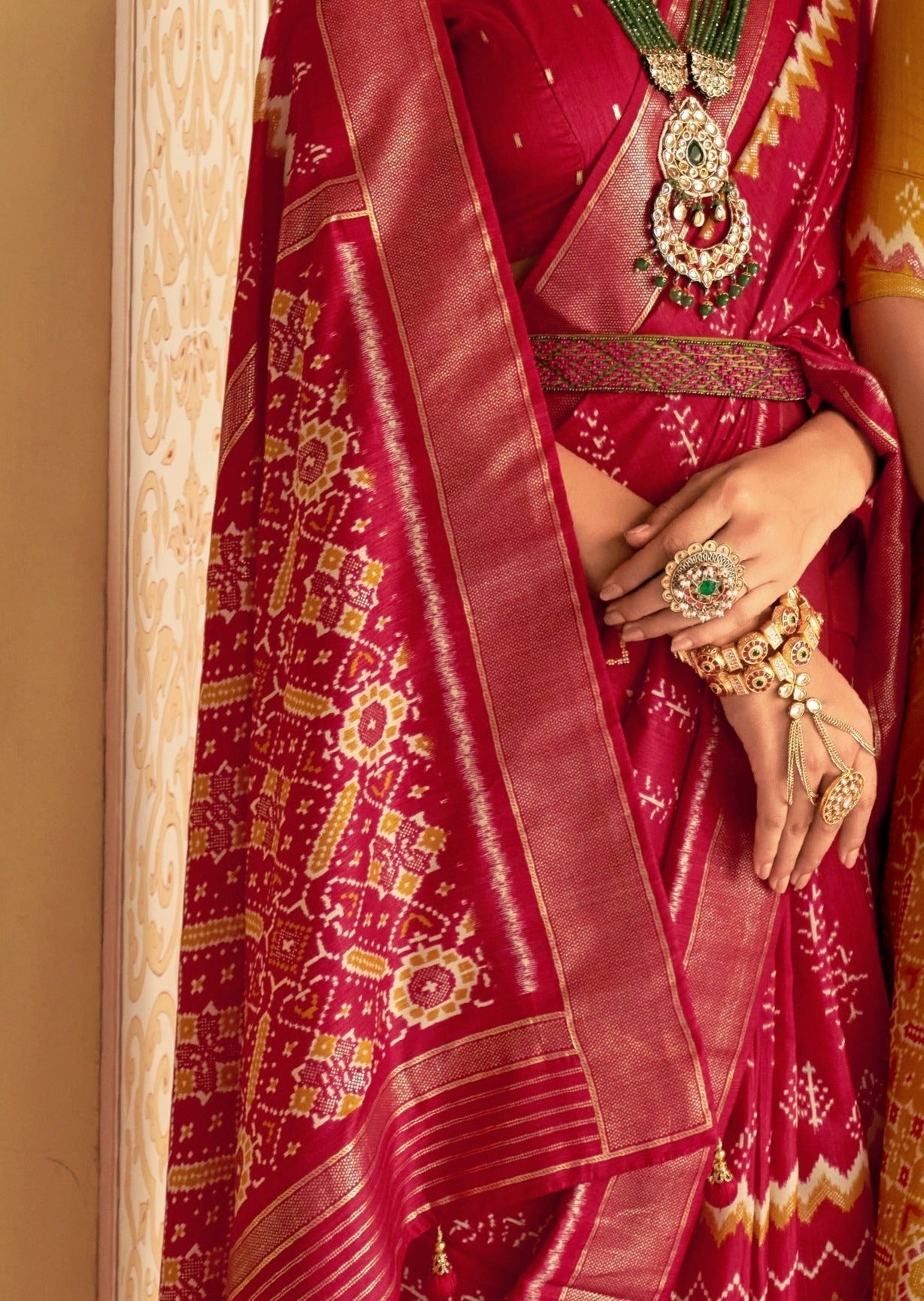 Patola silk red color double ikkat saree online shopping price in india.