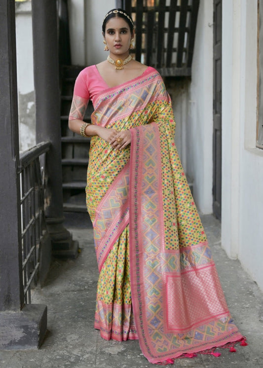 Patola silk yellow handloom sarees in usa for online shopping.