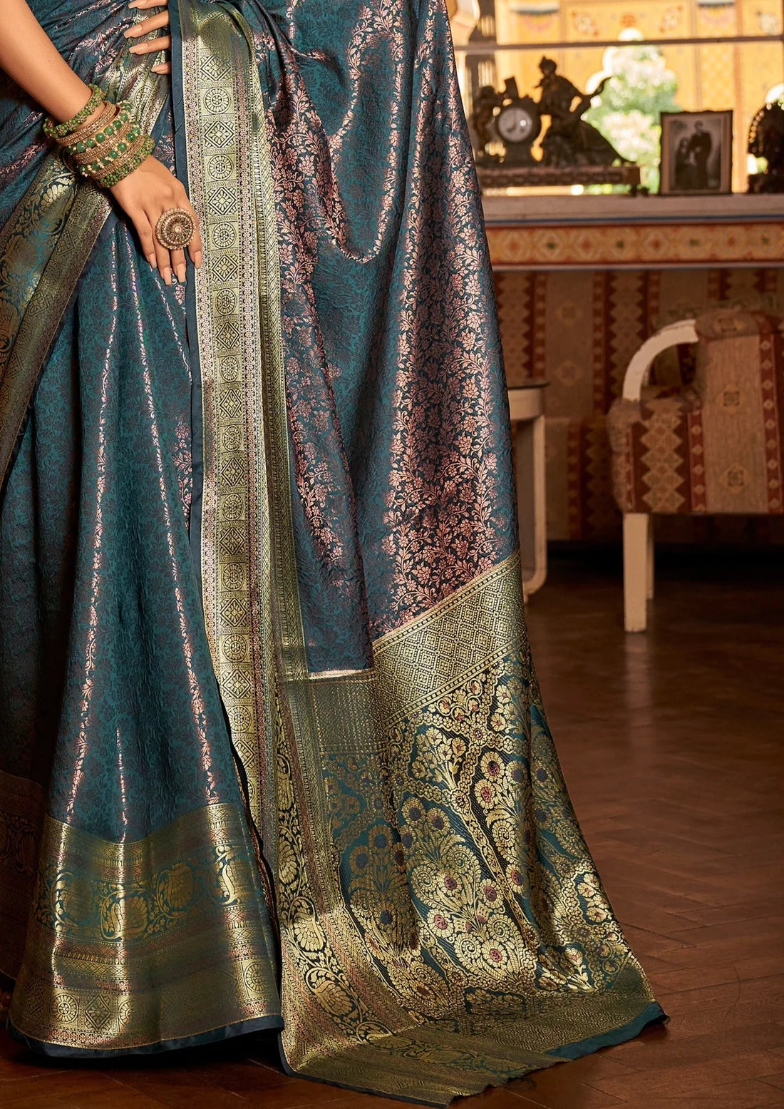 Peacock blue kanchipuram pattu silk sarees online price india uk.