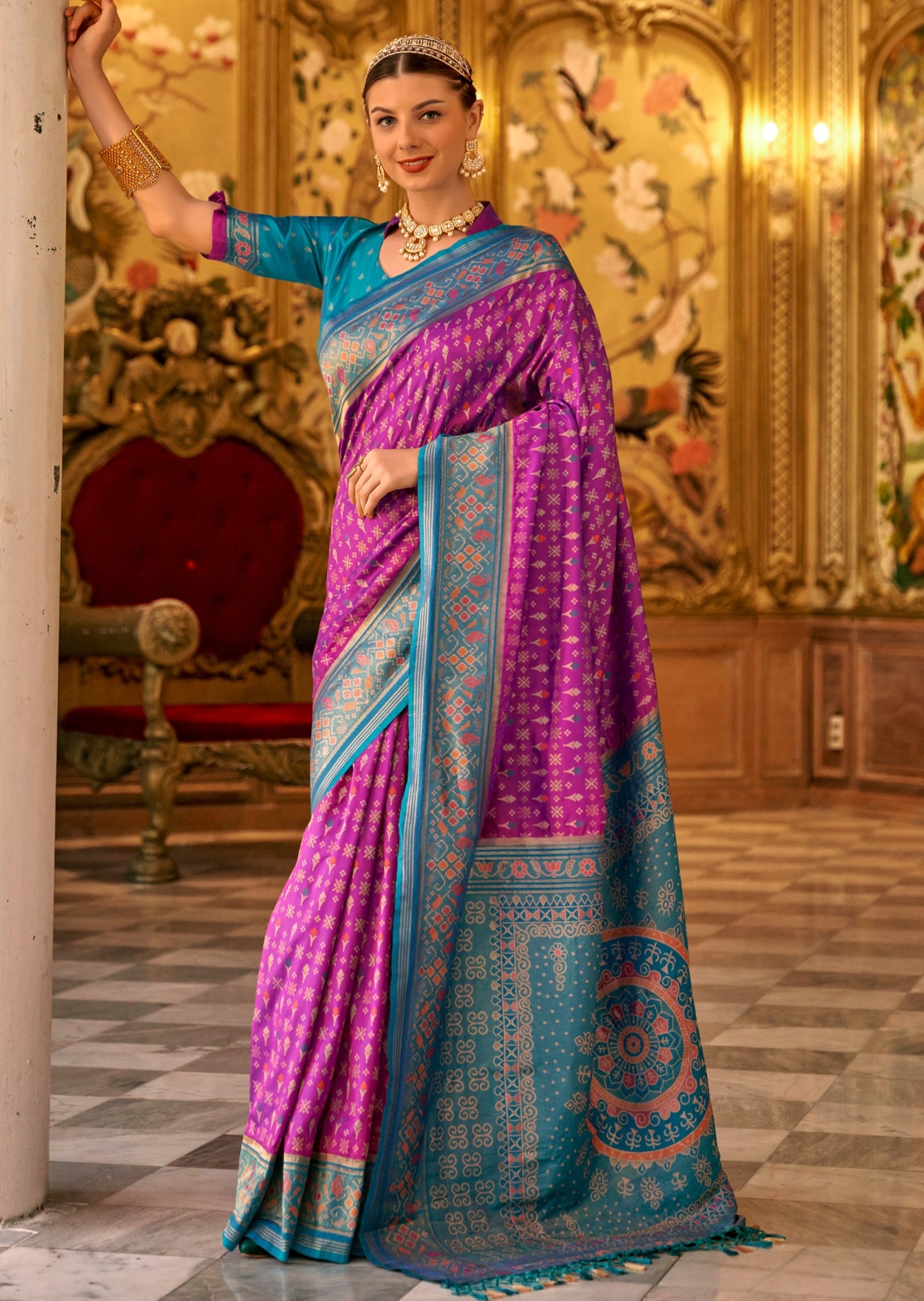 Shop pink banarasi patola handloom saree online.