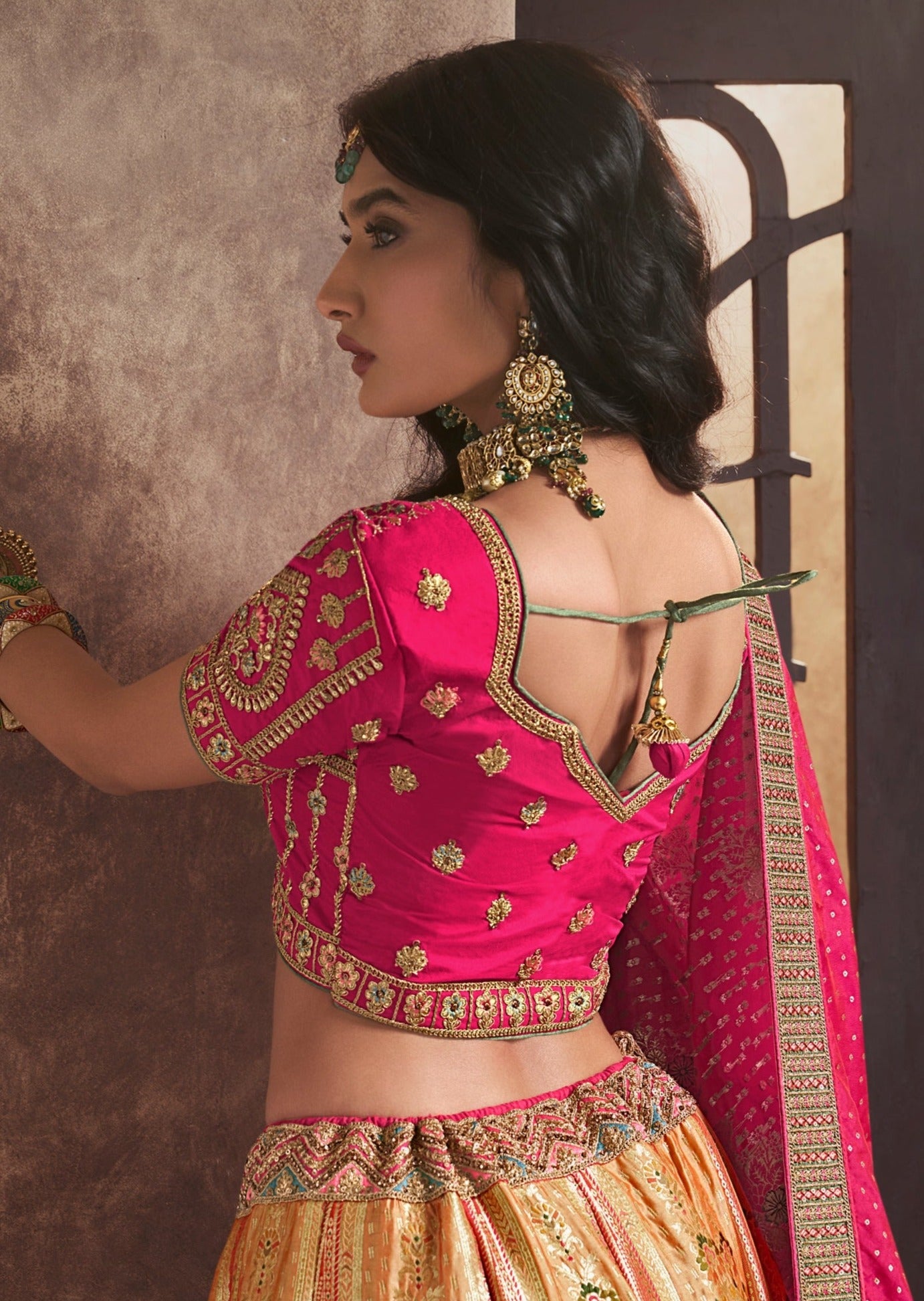 Pink banarasi silk lehenga choli usa dubai uae london uk online shopping price.