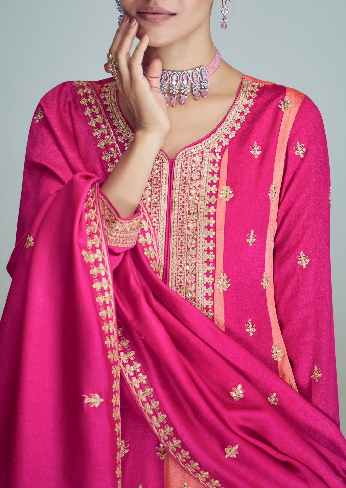 Pink silk suit design for women