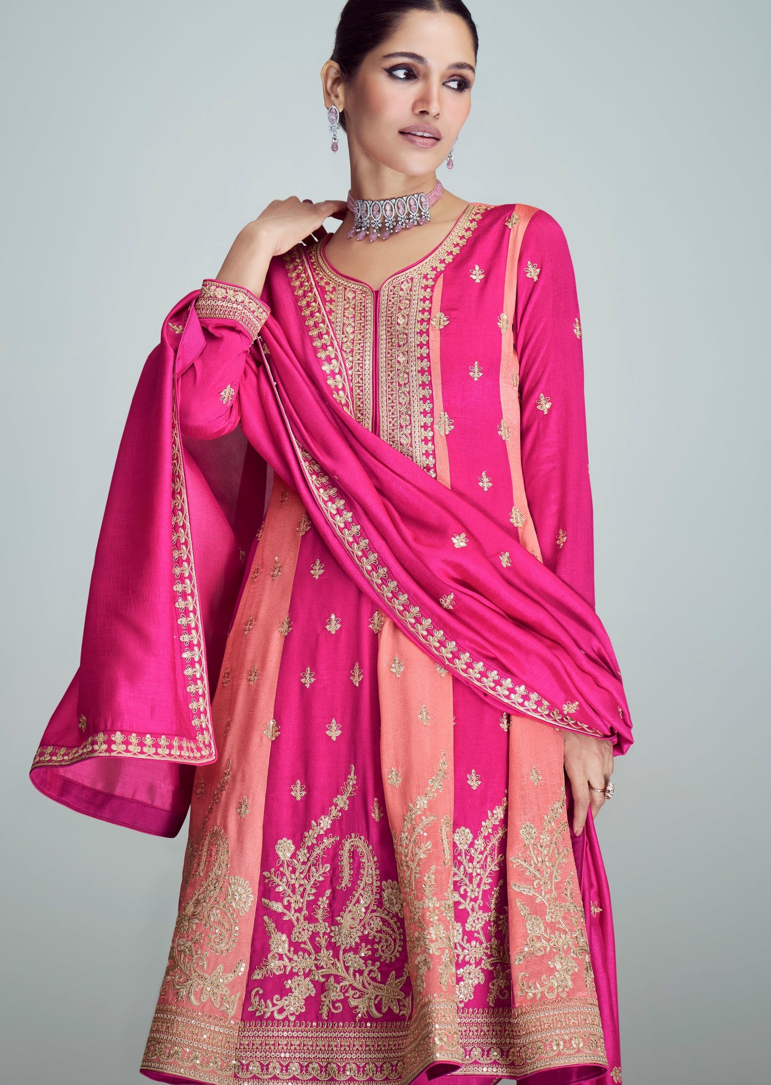 Festival Offer Designer Red Embroidered Work Silk Anarkali Suit Floor –  Lady India