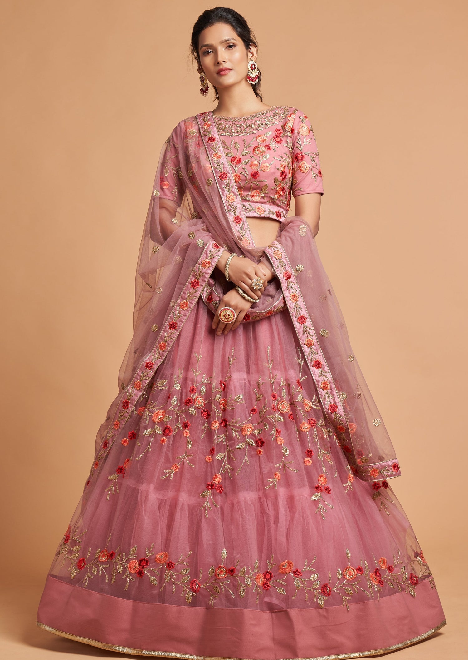 Pink designer lehenga in usa for bridesmaids online.