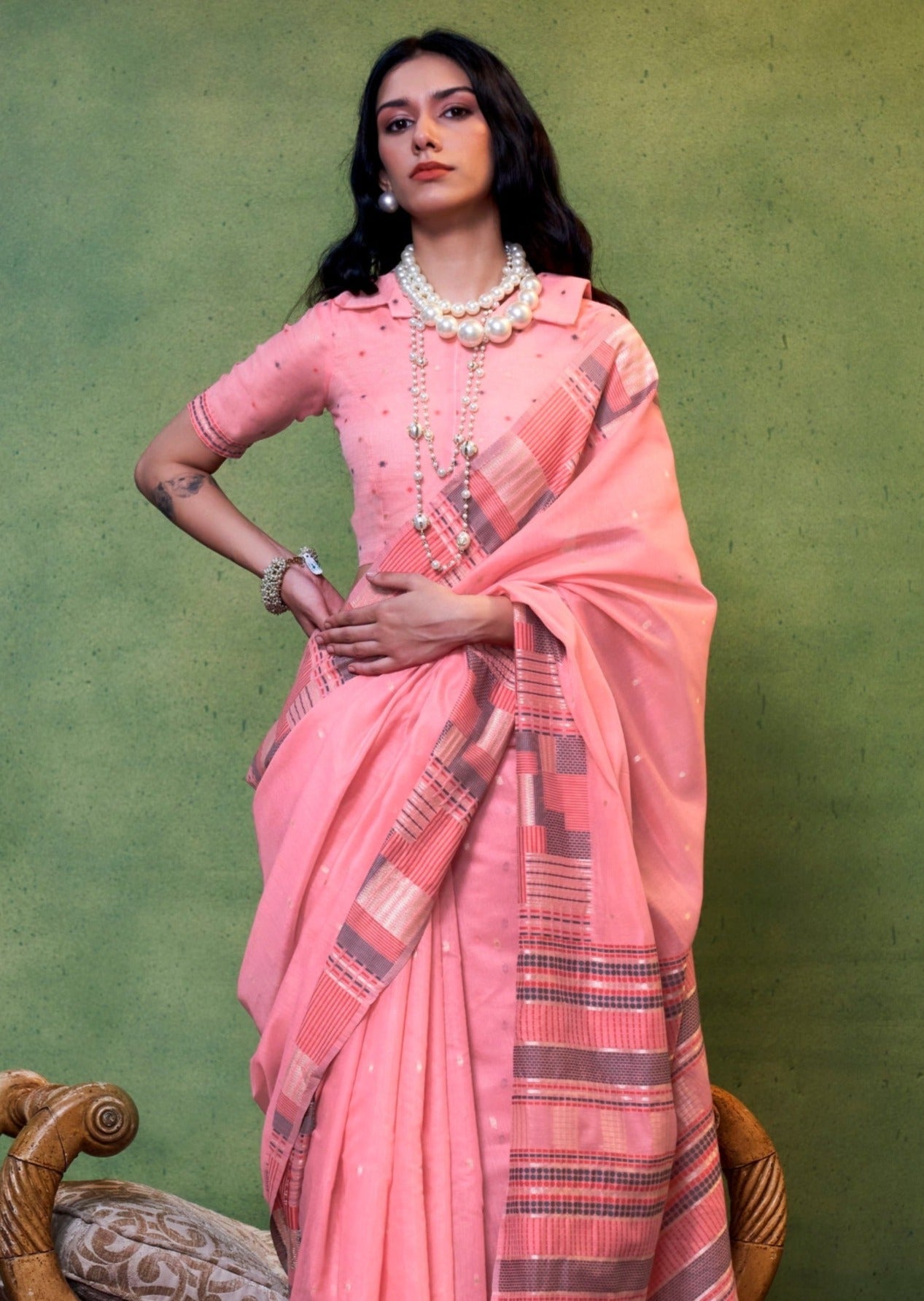 Pink handloom cotton silk saree usa online shopping with price.