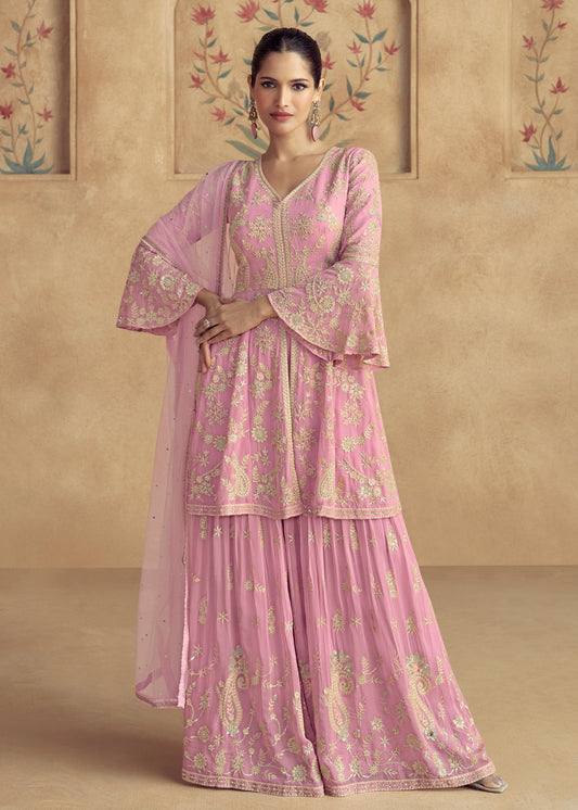 Pink anarkali salwar suit usa online shopping for bridesmaids wedding look.