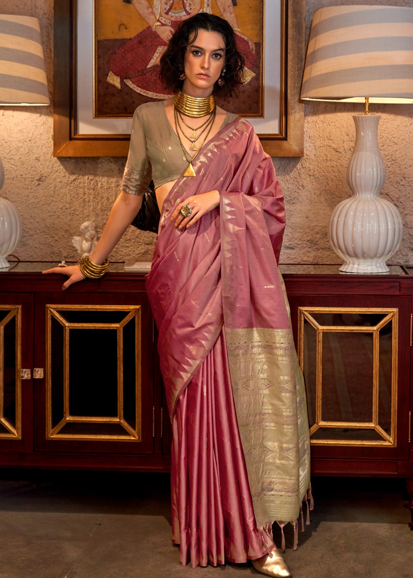 Pure Tussar Silk Handloom Pink Saree