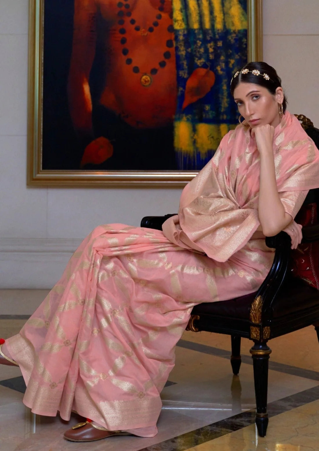 Banarasi cotton silk handloom zari pink saree blouse design.