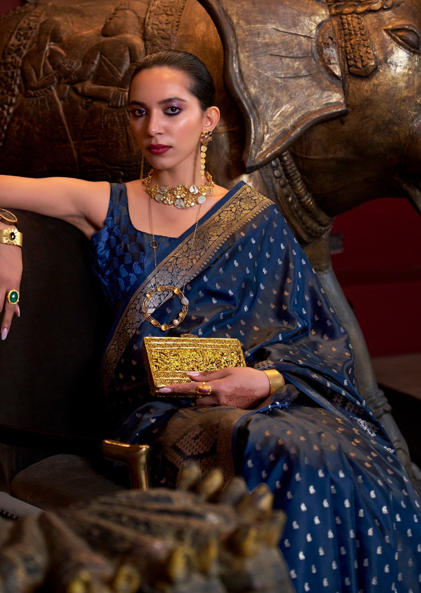 Pure banarasi handloom satin silk navy blue saree online usa uk dubai uae with fast delivery.
