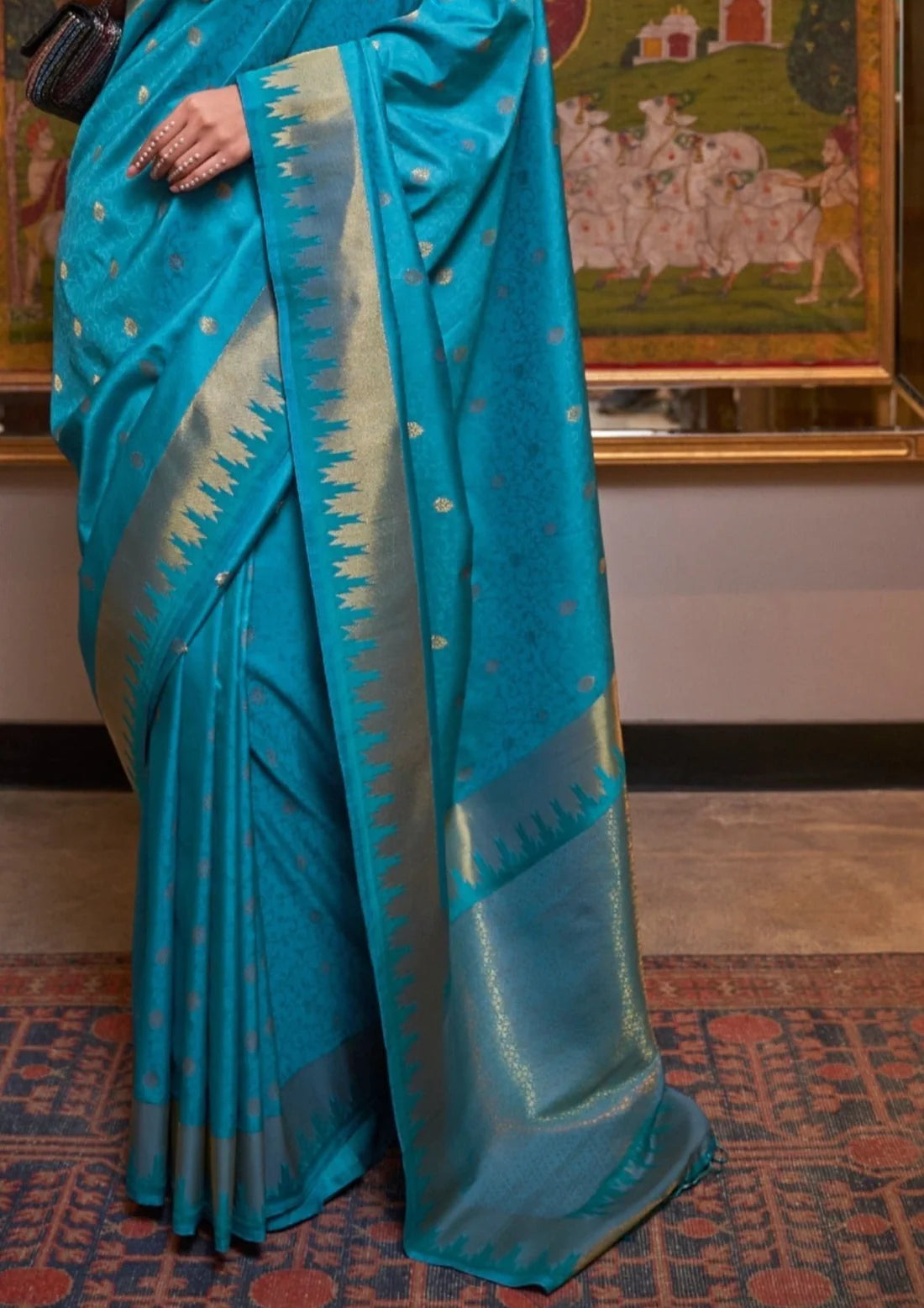 Pure banarasi handloom silk sarees online shopping with price turquoise blue.