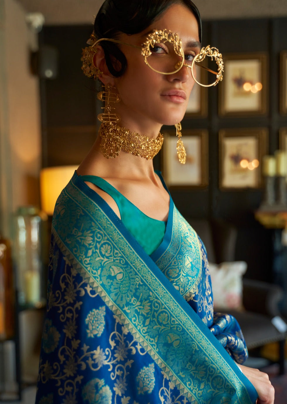 Pure banarasi katan silk handloom saree online price royal blue.