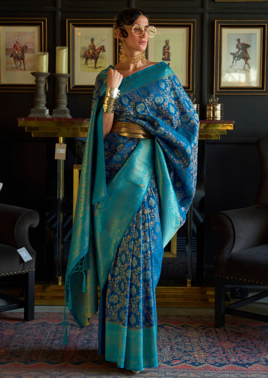 Pure banarasi katan silk handloom saree online shopping with price royal blue.