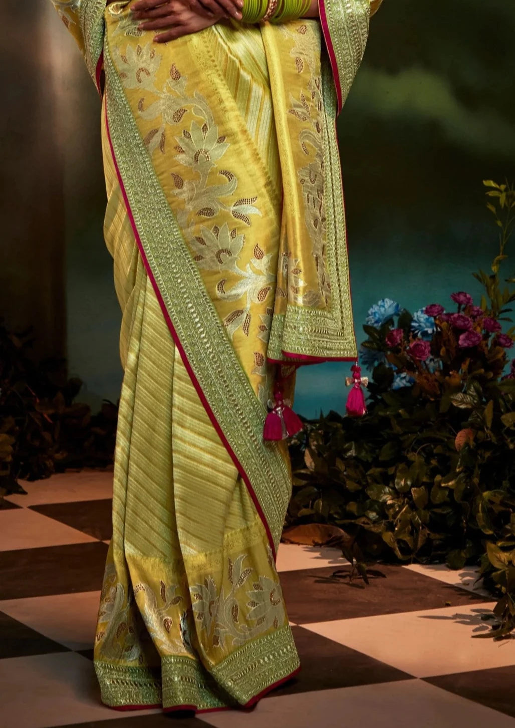 Pure banarasi katan silk wedding saree with hand embroidery work online usa.