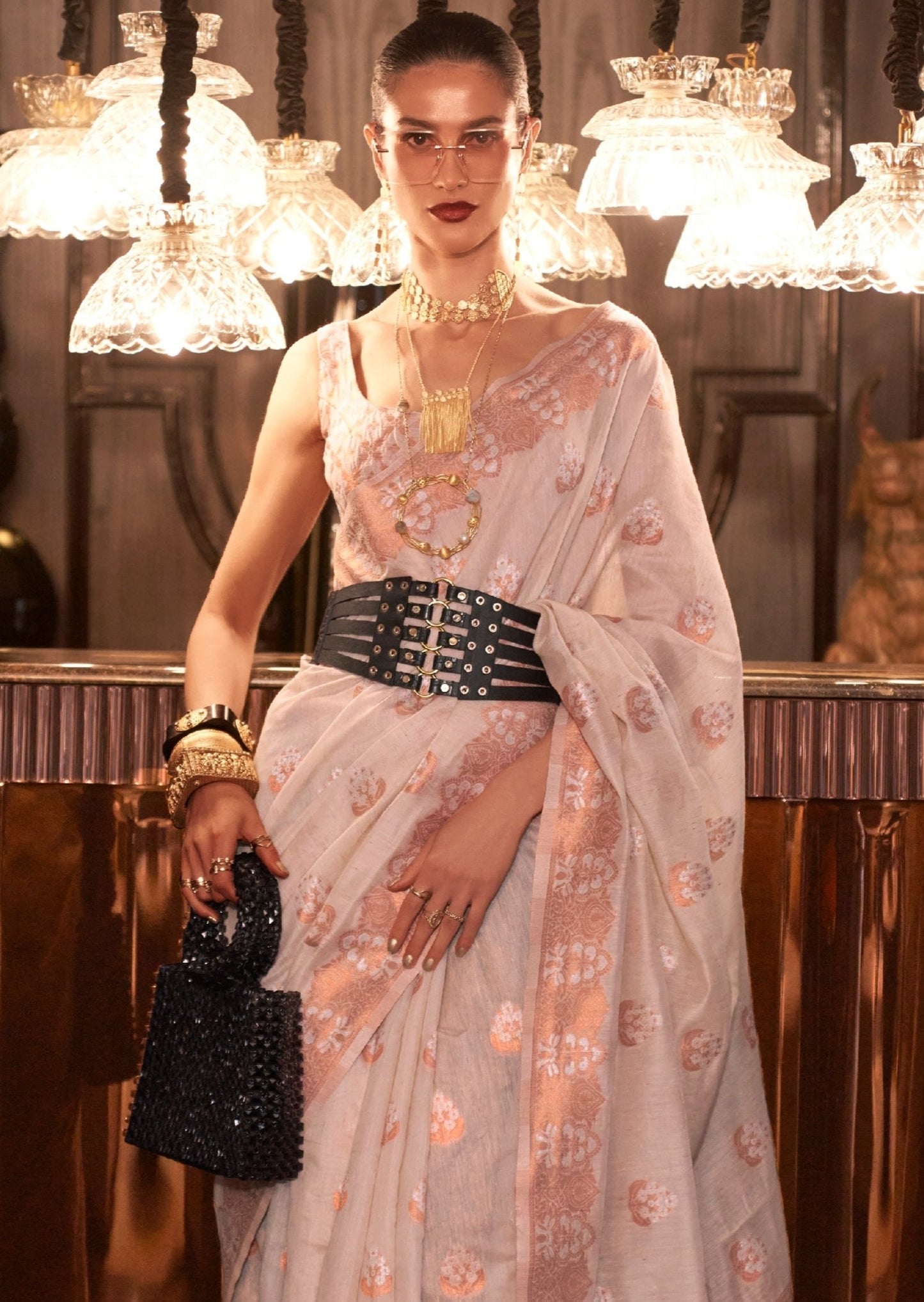 Pure banarasi linen handloom zari white saree online shopping for wedding uk.
