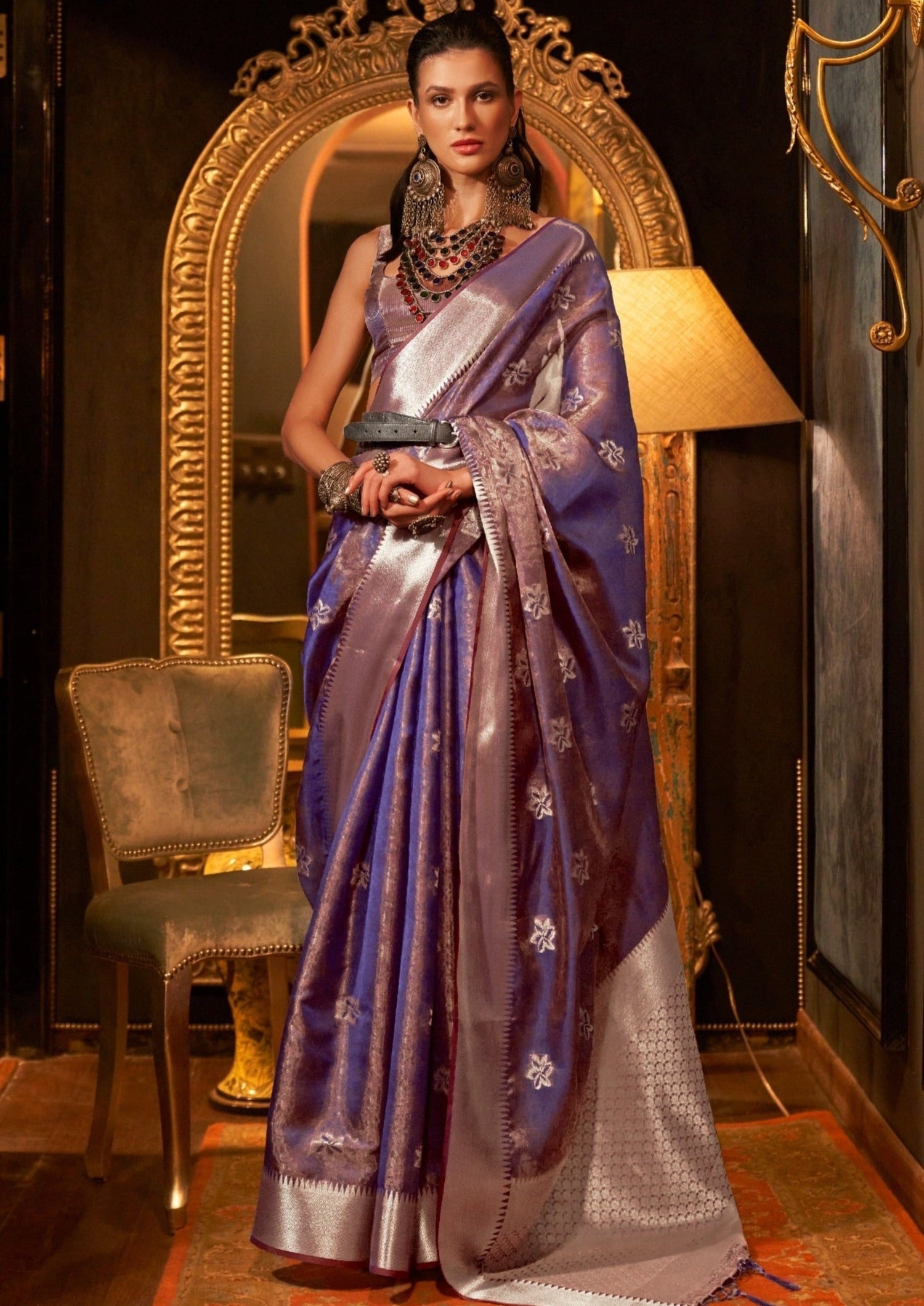 Purple colour banarasi organza saree online shopping with price.