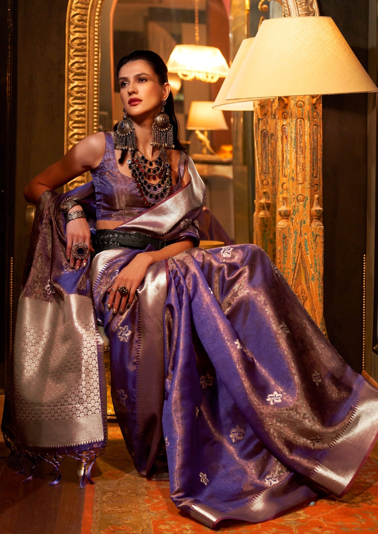Purple colour banarasi organza saree online shopping india usa for wedding.