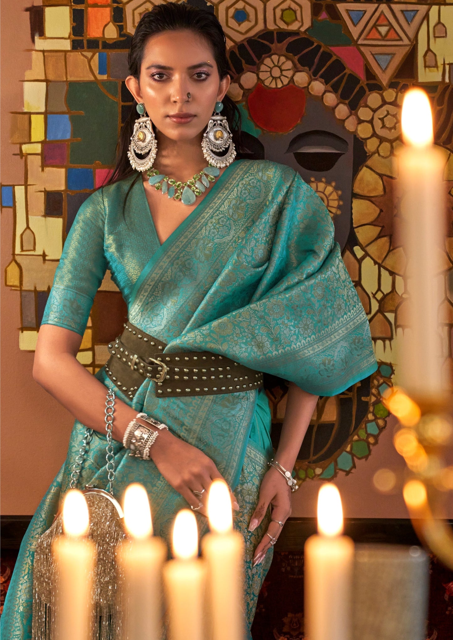 Pure Banarasi Silk Blue Handloom Bridal Saree