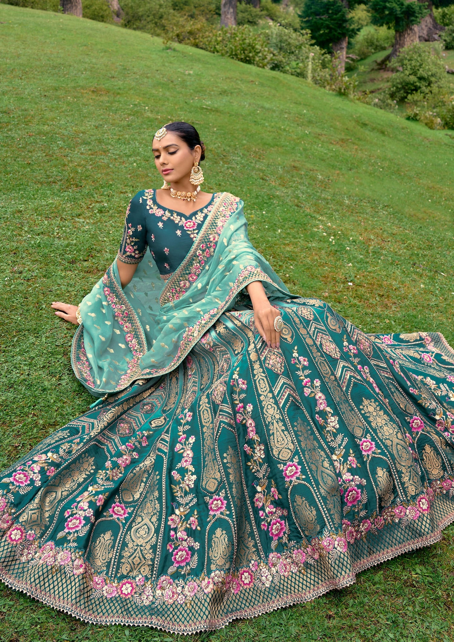 Pure banarasi silk designer lehenga choli traditional design for wedding online uk usa.