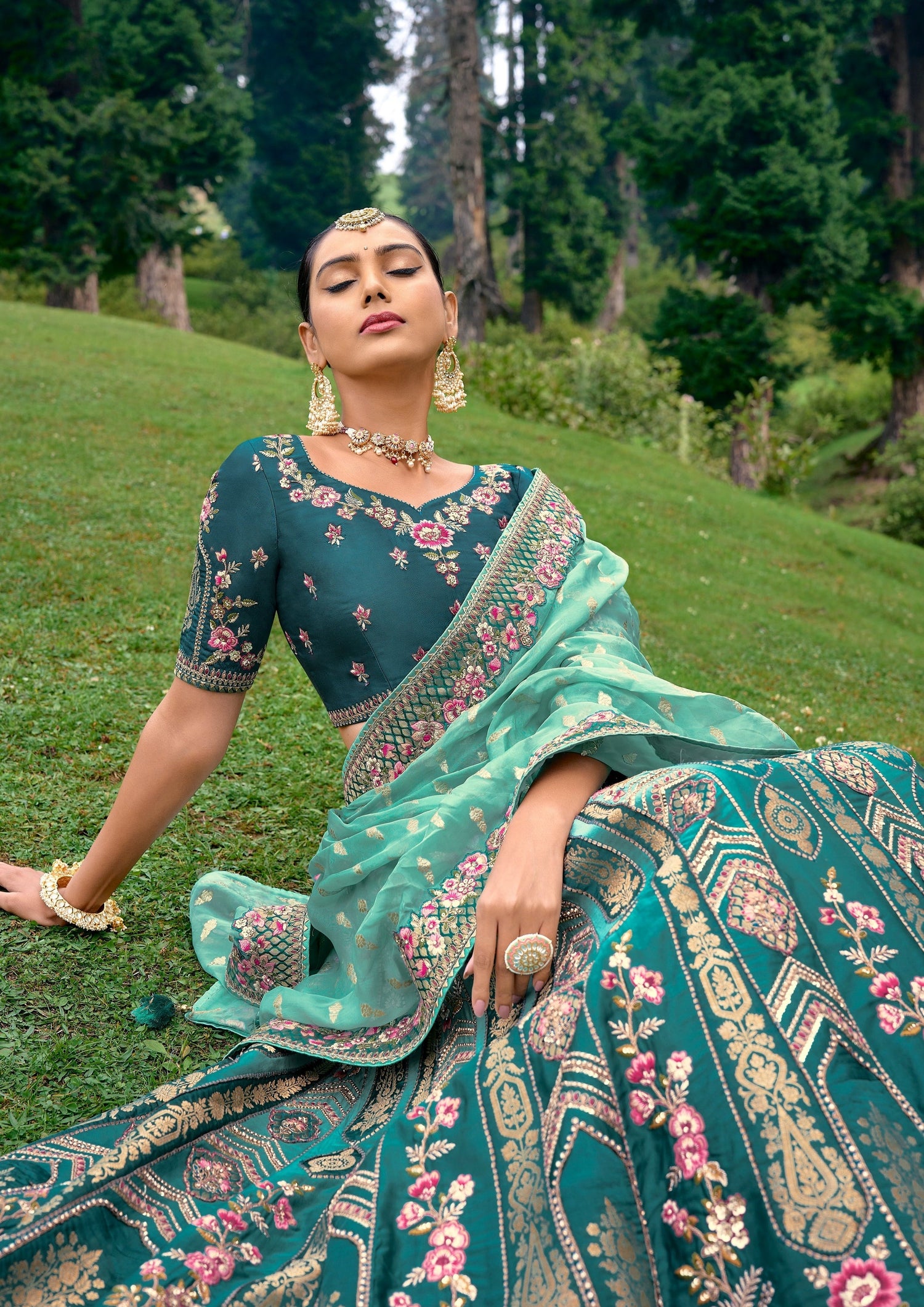 Pure banarasi silk designer lehenga choli traditional design for wedding online for bride.