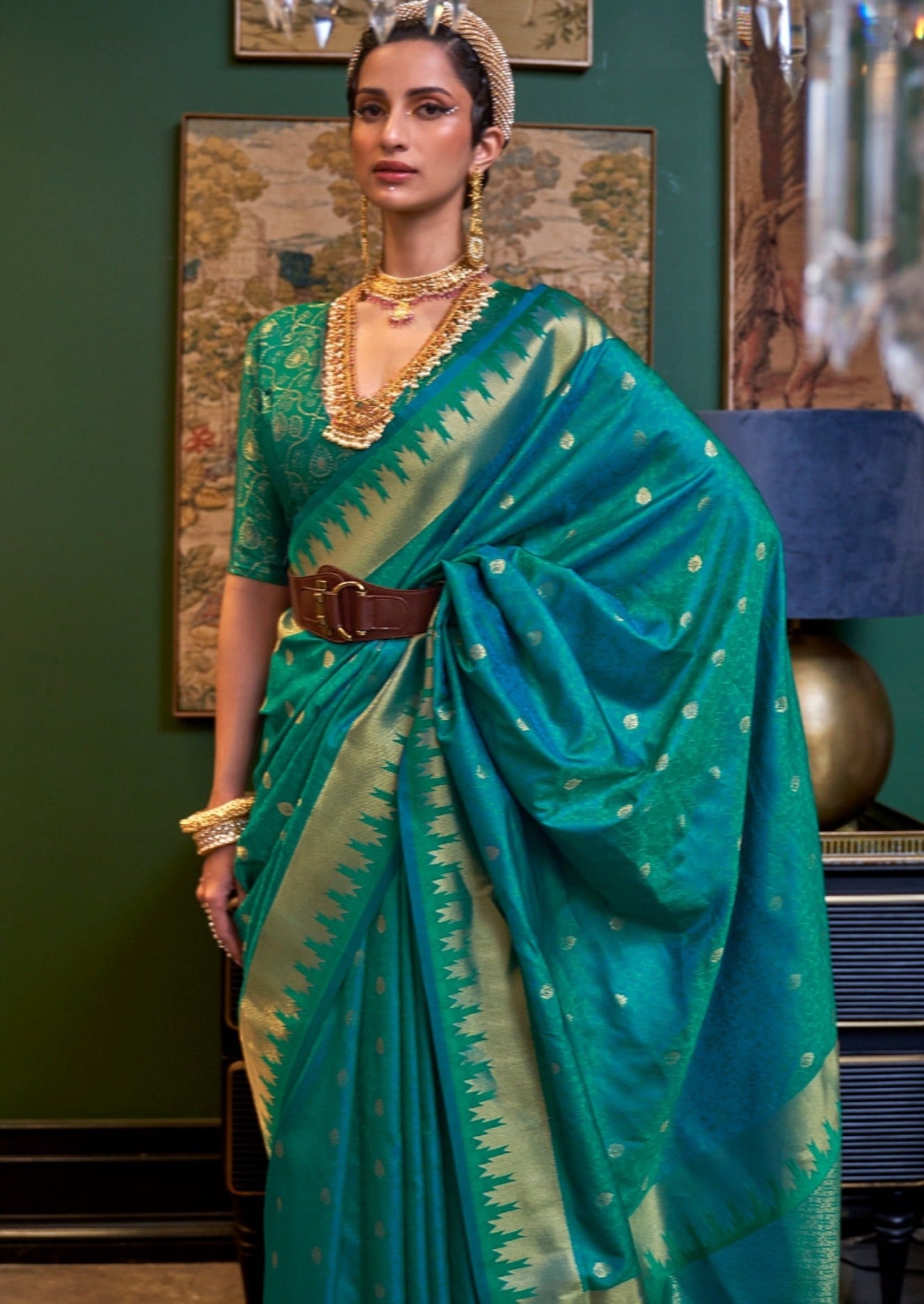 Pure banarasi silk handloom sarees online shopping with price bridal green color.