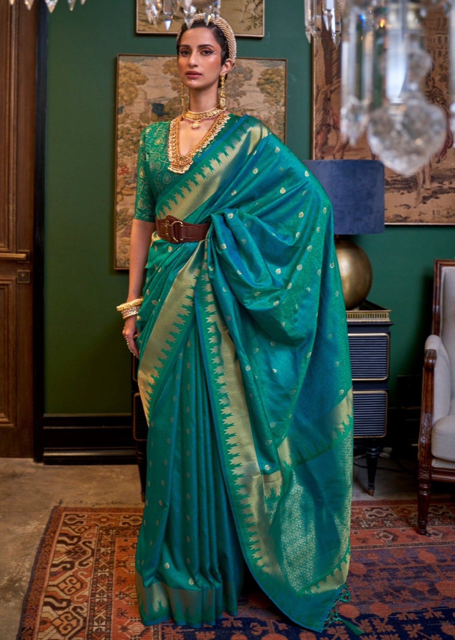 Pure banarasi silk handloom bridal saree online shopping with price in green color.