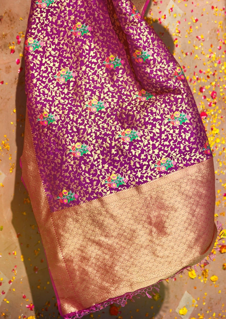Pure banarasi silk handloom saree violet purple online shopping with price india usa uk.