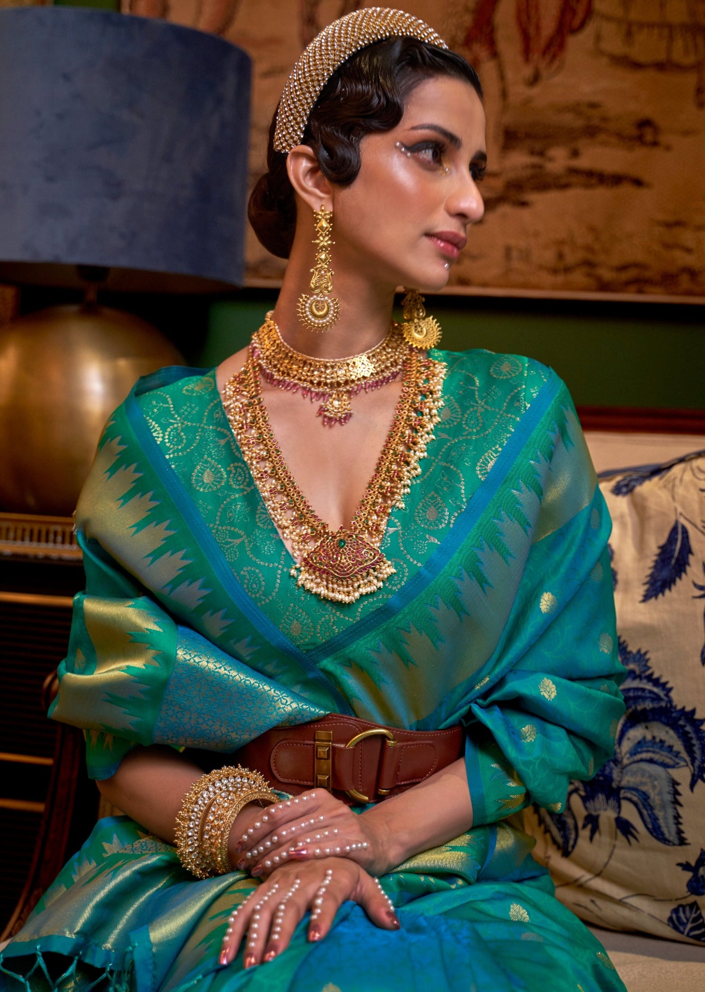 Pure banarasi silk handloom bridal green sarees online shopping with price usa.